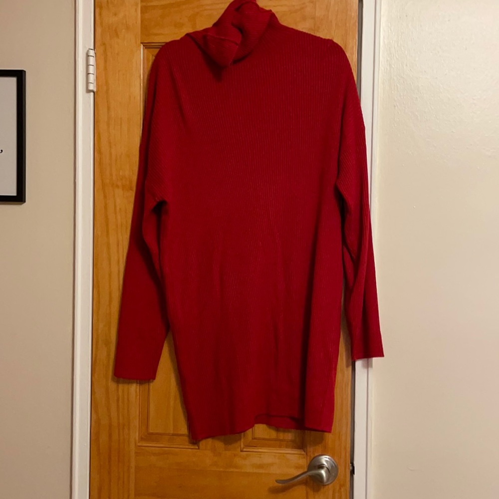 Red turtleneck sweater dress